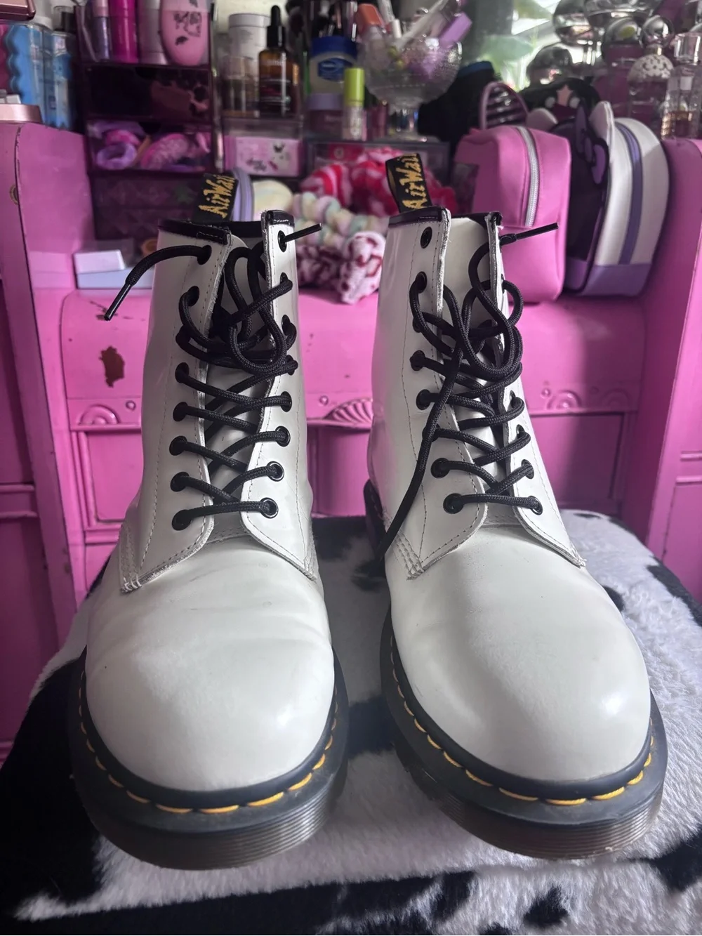Dr. Martens White Smooth Leather 8-Eye Lace-Up Boots